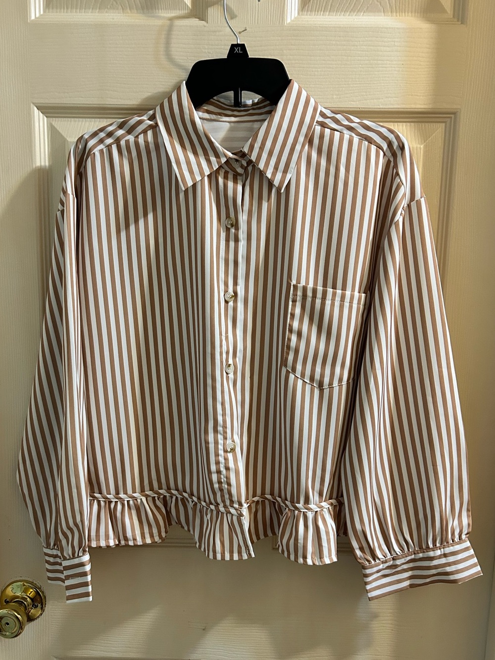Striped Button-Up Blouse in Cream and Tan